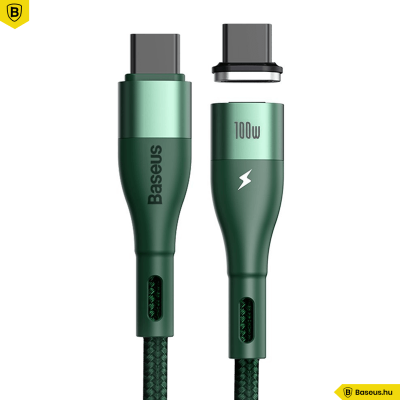 Baseus Zinc mágneses adat és töltőkábel Type-C / Type-C 100W 1,5m - Zöld